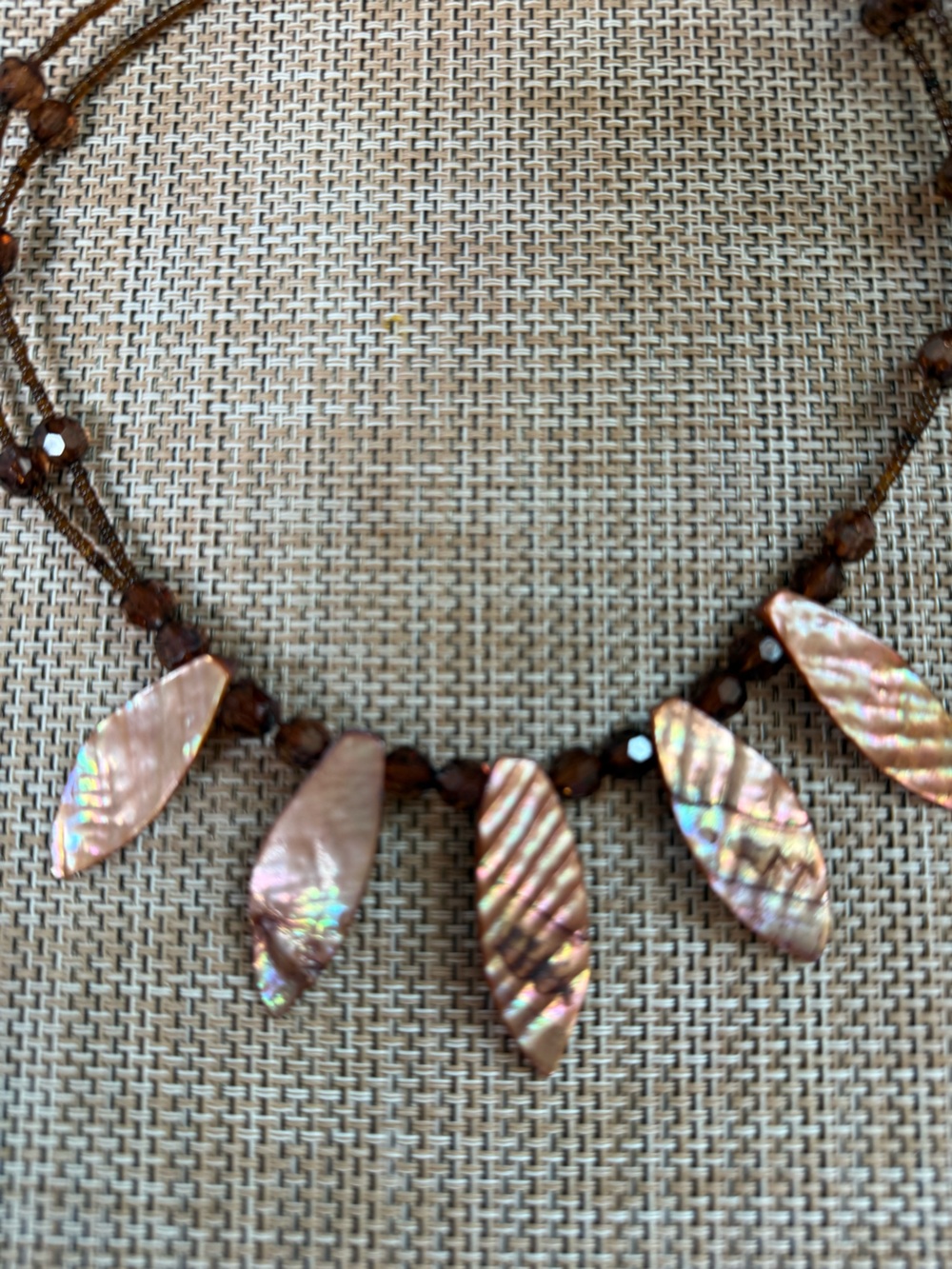 Handmade Light Brown Shell Petal Necklace with Brown Beads